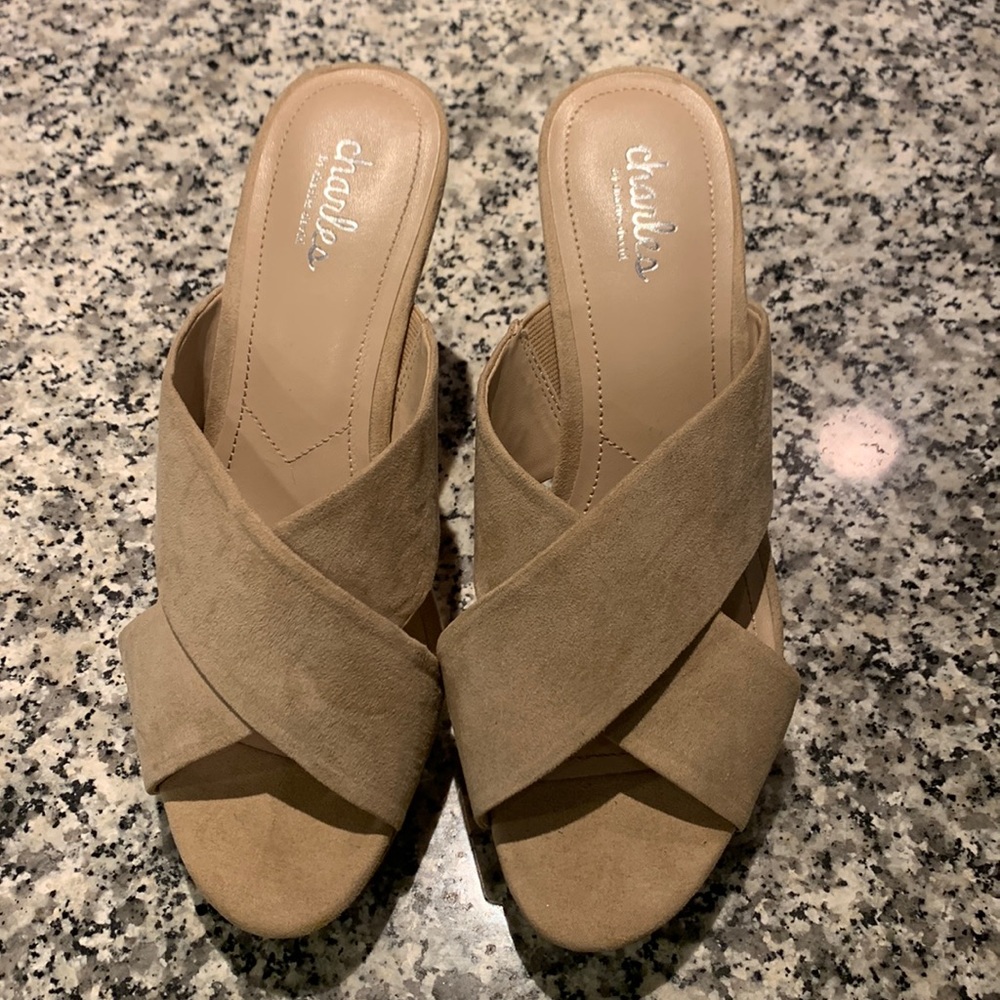 Charles David tan wedges, size 8